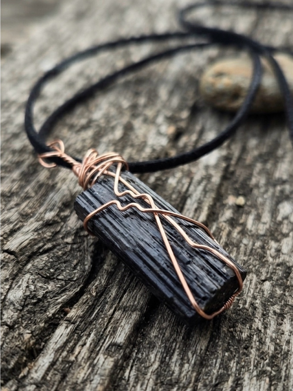 Artisan Black Tourmaline Pendant with Copper Wire Accent